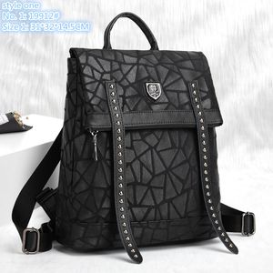 Wholesale ladies shoulder bag 2 styles flip embossed stone fashion backpacks street personality rivet punk backpack light and comfortable leather handbag 19912#