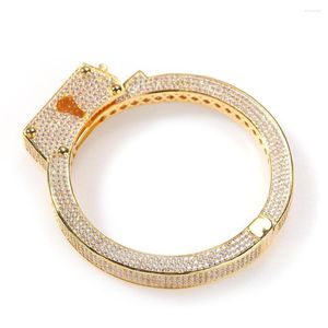 Bangle Gold Silver Color Micro Paved Hip Hop Cubic Zirconia Bling Out Handcuff Bangles Bracelets For Men Women Rapper Jewelry