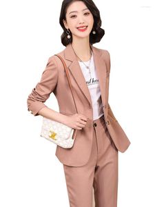 レディースツーピースパンツ女性ビジネスワークフォーマル2セットオフィスレディースパンツスーツ女性Khaki Green Pink Black Blazer and