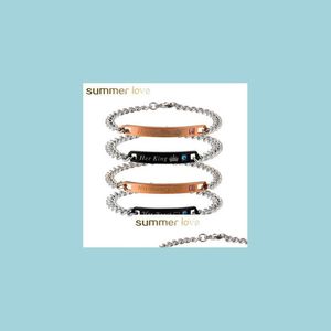 Charm Armband Titanium Steel Rose Gold Black Couple Armband f￶r kvinnor M￤n Justerbar storlek Queen King Chain Fashion Lover Drop de Dhatr