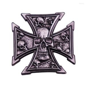 Brooches Lethal Threat Silver Iron Cross Skull Badge Pin Gothic Punk Brooch