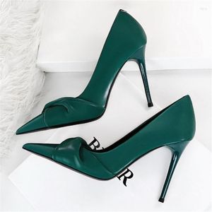 Vestido sapatos 2022 mulheres 10 cm de altura escarpins bombas festas de senhora mais tamanho verde steletto bow ked