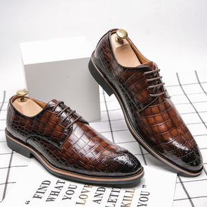 Elegant Shoes B4f69 Oxford Men Solid Color Crocodile Pattern PU Pointed Toe Breathing Hole Lace Up Business Casual Wedding Party Daily Ad213