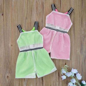 Rompers 16y Fashion Toddler Kid Baby Girls Summer Jumpsuits Pants Mesh Patchwork ärmlösa dragkedja Stripe Playsuits Jumpsuits J220922