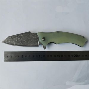 1st Top Quality Jade Flipper Folding Knife VG10 Damascus Steels Blade Steel Sheet G10 Handle Outdoor Camping Handing Ball Bearin249T