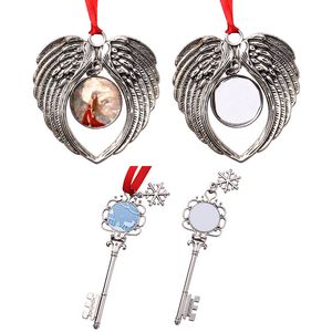 Sublimering Santa Claus Metal Key Christmas Pendant Ornament med Red Rope Hot Transfer Printing Blank Diy Consuble WLL1685