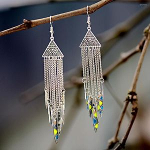 Dangle Earrings Mexican Gypsy Jewelry Luxury Long Silver Color Color Color Coler Tassel Geometric Carving Hollow 女性ギフト