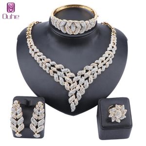 Dubai Gold Color Crystal Jewelry Conjuntos de acessórios de noiva nigerianos Jóias de anel de brincadeira de colar de casamento nigeriano Conjunto de jóias