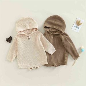 Rompers Baby Romper Autumn Newborn Boy Girl Hooded Long Rleeves Jobs Modna moda dziecięca ubrania dziecięce solidne dzianiny ogólnie J220922