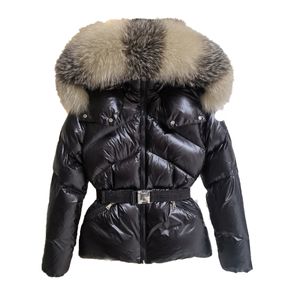 Designer Womens Puffer Jacket Down Jackets med äkta päls krage broderad märke huva kappa varm vinterjacka med bältes kvinnors designerkläder