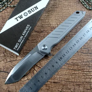 Twosun Flipper Folding Knife D2 Blade TC4 Titanium Handle Outdoor Camping Hunt Fick Knife Fast Open EDC Tools TS360