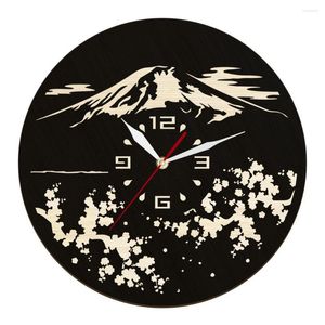 Relojes de pared Fujiyama Japón Símbolo nacional Fugaku Reloj para decoración de la sala Monte Monte Fuji Volcano Sakura Flower Slient Watch