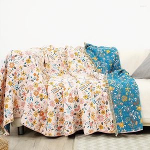 Filtar japansk bomull filt sm￥ blommor soffa handduk dubbelsidig s￤ng t￤ckning enkel dubbel mjuk tupplur sommar cool quilt blad