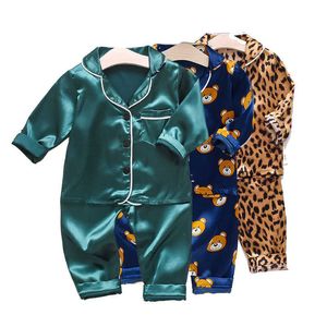 Pijama para crian￧as do beb￪ Preso, roupas infantis, garotas, meninas roupas de cetim de seda cetim de seda cal￧as de cetim de cetim de casas para crian￧as pijama