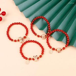 Charm Bracelets 2022 Chinese Year Tiger Red Agate Beads Handmade Gift Lucky Bracelet Lady Adjustable