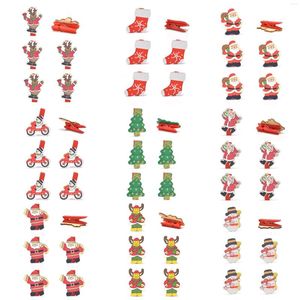 Weihnachtsdekorationen, 1 Set, 6 Stück, niedliche Mini-Cartoon-Baumschmuck-Clips aus Holz, Jahresdekoration, Notiz-Postkarten-Clips, 3,5–2,5 cm