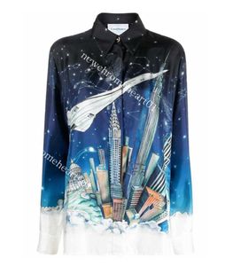 Casablanca Men Designer Vol De Nuit Printed Silk Shirt Hawaii Designer Button Up Shirts