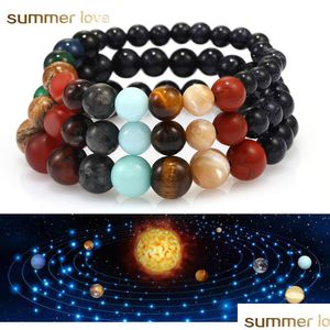 Очарование браслетов дизайнерские ювелирные ювелирные украшения женщины мужские браслет вселенная галактика восемь планет эластичный чакра натуральный камень йога солнечная капля d dhbfk