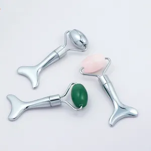 Mini Natural Jade Eye Massager Roller Double Head Face Massage Rollers With Cream Spoon Cosmetic Beauty Tools
