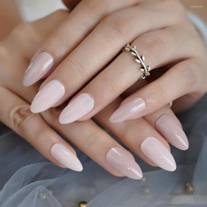 False Nails Point Shiny Lady Light Pink Fake Nail Stiletto Pearl Shimmer Designer Press On Daily Natural Adult Artificial