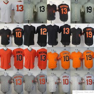 Mitchell e Ness Vintage Beisebol 13 Manny Hado Jerseys NCAA Ed 19 Chris Davis 10 Adam Jones Respirável Esporte Branco Preto Pulôver Cinza