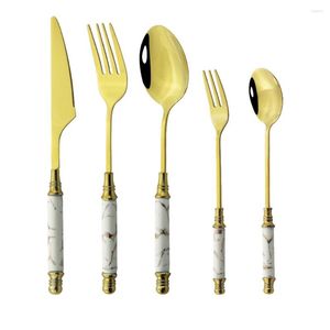 Set di posate 2/4/6 Set di posate con manico in ceramica Set di coltelli forchetta e cucchiaio d'oro Posate in acciaio inossidabile Lavabili in lavastoviglie Stoviglie