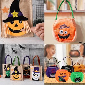 Halloween Party Gift Festival Supplies Candy Bag Skull Pumpkin Linen Material Unqiue Design Shape Colorful Handful Bags For Partys SJ2201 SJ2202