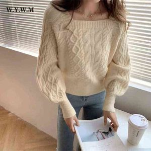 Swetry damskie WYWM seksowne kwadratowe kołnierz Lantern Rękaw Sweter Kobiet Women Trendy Simple Allmatch Sweter Kobiet baza zimowa J220915