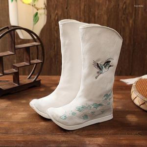 Botas chinesas de estilo tradicional feminino tecido hanfu alto sapatos bordados de pano feminino aumentando luxo