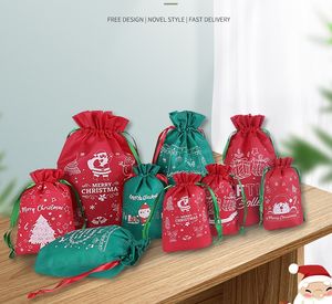 Jul godis present wrap väskor duk dragstringar fickdragning på tygväskor anpassade HH22-310