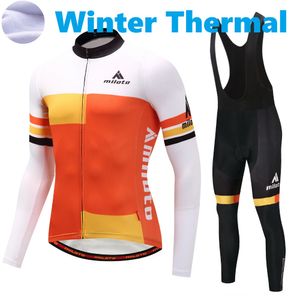 2023 Pro Mens Orange White Winter Cycling Jersey Set Long Sleeve Mountain Bike Cycling Clothing Breathable MTB Bicycle Clothes Wear Suit B35