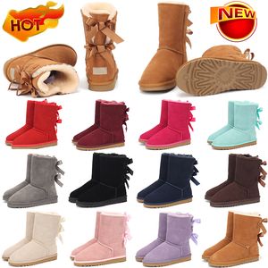 Australia Australian Classic Warm Boots bow tie Womens Half Snow Boot USA GS 3282 Winter Full fur Fluffy furry Satin Ankle Bootss Booties