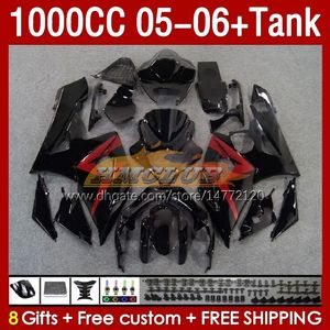 OEM FAIRINGS TANK FￖR SUZUKI GSX-R1000 GSXR1000 GSXR 1000 CC K5 05 06 BODYS 157NO.35 1000CC GSXR-1000 2005 2006 GSX R1000 2005-2006 Injektion Mold Fairing Black Red Blk