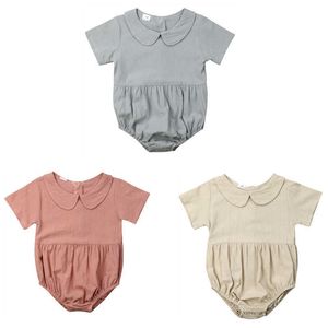 Rompers Wholesale Summer Baby Girls Rompers Solid Color Peter Pan Collar Short Sleeve Clothing One Piece Jumpsuits J220922