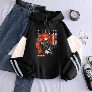 Genshin Impact Hoodies Fashion Boy Cartoon Poster Gr￡ficos Diluc Ragnvindr Mulheres Mulheres Molas de Inverno de Manga Longa