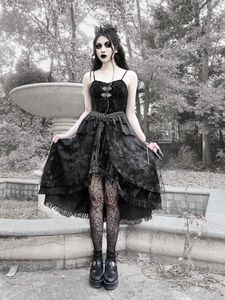 Casual Dresses Blood Supply Original Classical Gothic Black Velvet Dress Lace Embroid Asymmetric Multi-layer Dark Lolita Punk Girl Slip