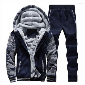 Men's Tracksuits Men's Tracksuit Men Winter Camouflage Hoodies Casual Hooded Warm Sweatshirts Thick Fleece 2PC Jacket Pant Moleton