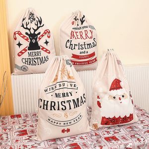 Christmas Decorations Gift Bags Organic Heavy Canvas Santa Sack Drawstring With Cartoon Letter Patterns Adjustable Length Festive Supplies RRB15831