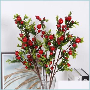 Decoração de festa vermelha pequena romã frutas frutas plantas falsas para mesa de casa Fleur Artificielle Decoração de Natal Deliver 2021 Dhozj