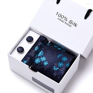 Bow Ties Tie Sets Men's Classic Silk Handkerchief Cufflinks Gift Box Paisley&Floral Necktie For Wedding Party