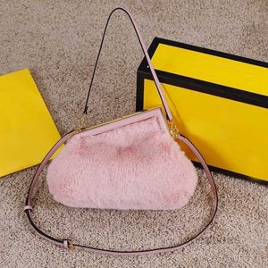 Evening Bags 26/32.5cm Mink Hair Clutch Bag Women Handbag Soft Cloud Bag Crossbody Shoulder Bags Purse Large Letter Magnetic Buckle Wallets