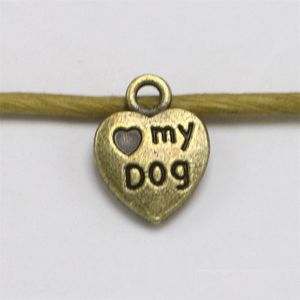 Charms Charm Heart Love My Dog 13x10mm Antique que faz pingente se encaixar no colar de pulseira Tibetan Sier Diy