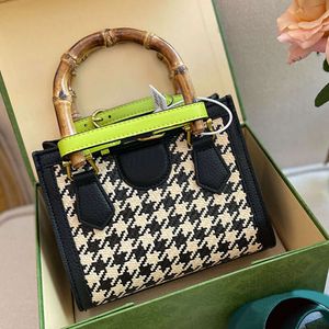 Evening Bags Mini Diana Bamboo Tote Bag 17 Colours Houndstooth Handbags Women Crossbody Shoulder Clutch Bags Purse Detachable Red Green Wid