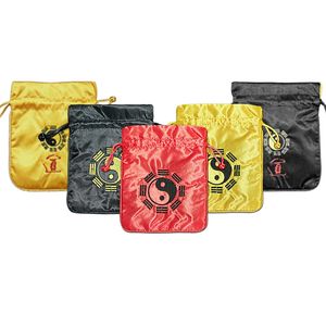 10pcs Custom Small Chinese Satin Drawstring Pouches Gift Bags Bagua Good Lucky Silk Bag Sachet taiji Fabric Jewelry Pouch with lined