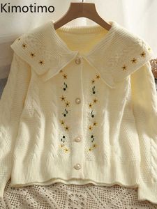 Kadın Sweaters Kimotimo Nakış Yelek Kazak Kadınlar 2022 Sonbahar Dönüşü Yatak Twisted Ceket Fransız Tatlı Uzun Kollu Yelek J220915