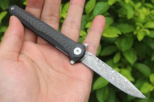 Kampanj M6671 Flipper Folding Knife VG10 Damascus Steel Blade Carbon Fiber Handle Ball Bearing Fast Open EDC Pocket Knives