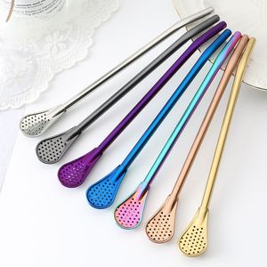 Detachable Drinking Straw Spoon Stainless Steel Filter Mates For Yerba Tea Reusable Metal Straws Drinkware Bar Party Accessories RRE14444