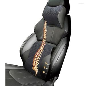 Sitt kuddar 2022 Bilkuddar Lumbal Support Kudde Back Neck Kudde Kit Memory Foam Bomull Rygg PU LÄDER OCH MESH