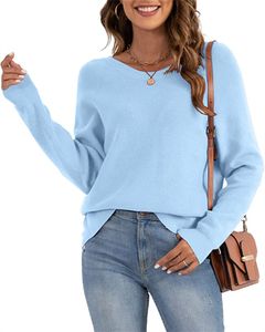 Women's T-Shirt Women's Long Sleeve Loose Criss Cross Twisted Back Pullover Knit Jumper Sweaters