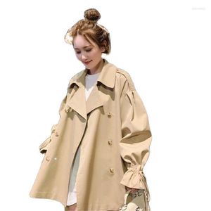 Kadın Trençkotları Kadın Sonbahar 2022 Ceket Khaki Windbreaker Casual Sleeve Drawstring Çiçek Tomurcuk Tasarımı Zarif Kumaş Kemer Elbise